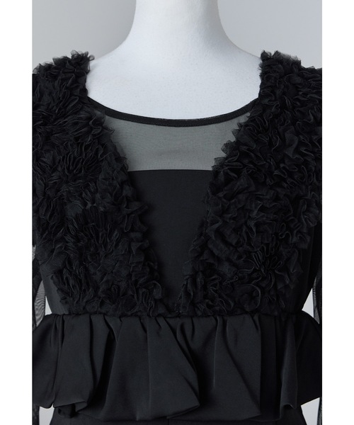 チュールフリルペプラムドレス 2点セット シアー トップス 結婚式 成人