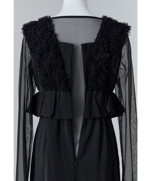 チュールフリルペプラムドレス 2点セット シアー トップス 結婚式 成人