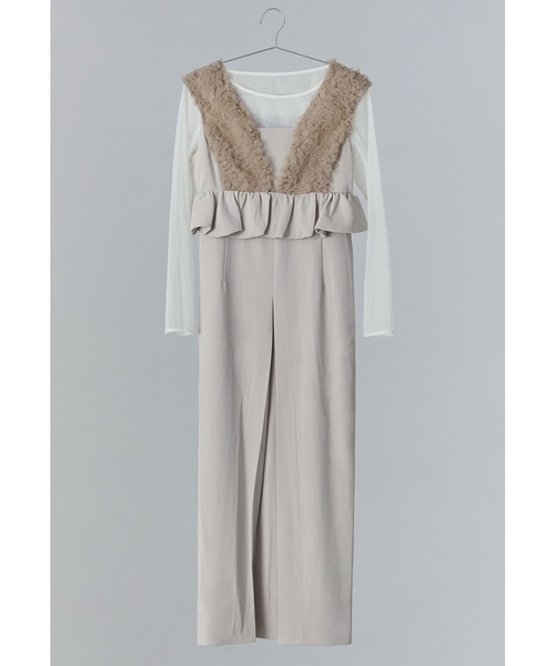 チュールフリルペプラムドレス 2点セット シアー トップス 結婚式 成人