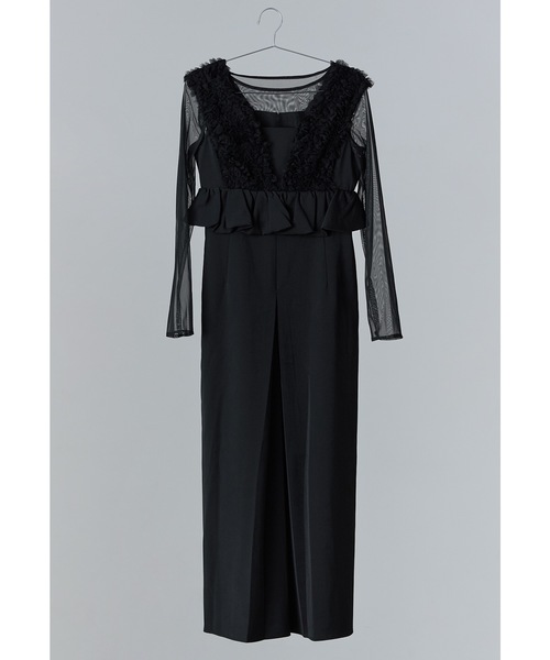 チュールフリルペプラムドレス 2点セット シアー トップス 結婚式 成人