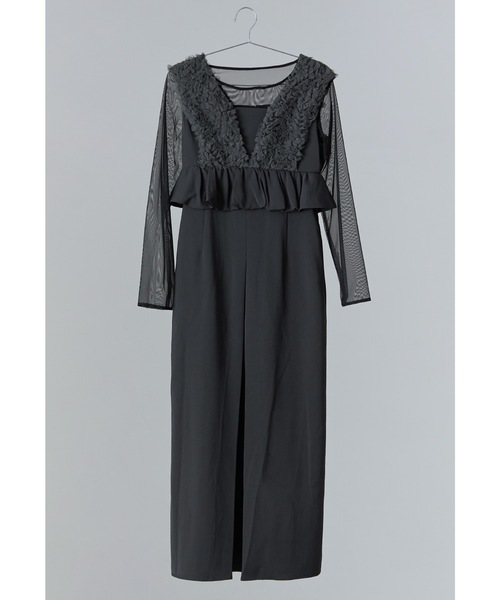 最終価格 【et.UNiVER】 2点セット フリルペプラム ドレス 結婚式 チュールフリルペプラムドレス 2点セット シアー トップス 結婚式 成人