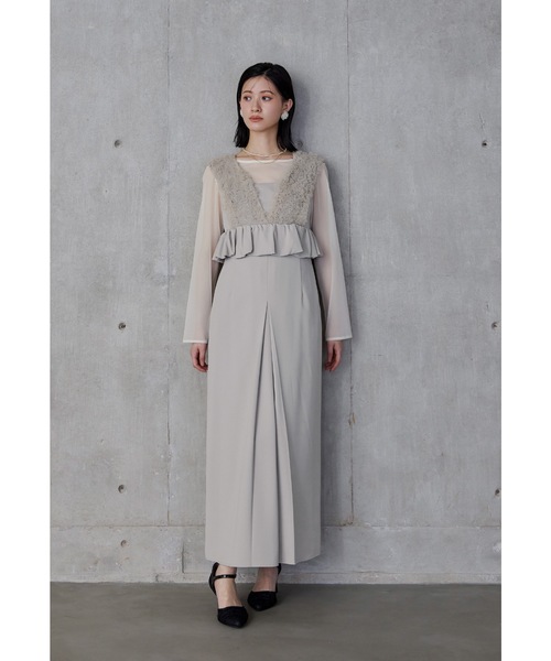 チュールフリルペプラムドレス 2点セット シアー トップス 結婚式 成人