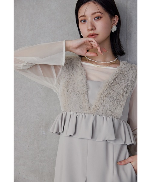niana（ニアナ）の「チュールフリルペプラムドレス 2点セット シアー