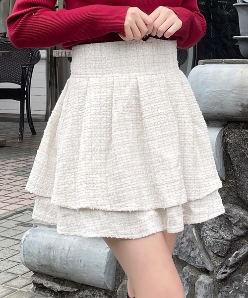 abc une face（アーベーセーアンフェイス）の「ダブルフレアスカート（スカート・レディース・グレー/ブラック系その他/ホワイト系その他/ブラック系その他2/ブラック/ピンク/ホワイト・FREE）」の2枚目の写真