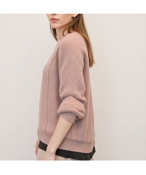 cammie(キャミー)の「Vネック柄編みボリュームスリーブニット(ニット/セーター・レディース・ピンク/キャメル/オフホワイト・F)」の9枚目の写真