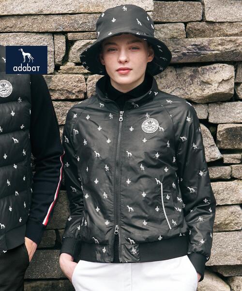 セール】【ADABAT NAVY】エンブロイダリーモノグラムジップブルゾン