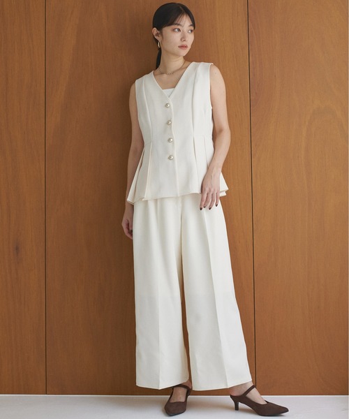 ホワイトペプラムベスト CROSS FUNCTION ベスト ジレ 「洗える」ペプラムニットベスト「CROSS