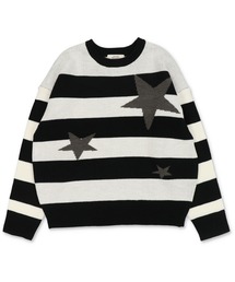 SPINNS | ふわっと可愛い☆スター×ボーダーゆるニット/ウィッシュコア(ニット/セーター)