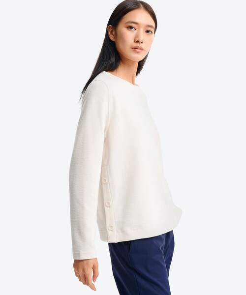 セール】サイドスリットボタン クルーネックフリースプルオーバー