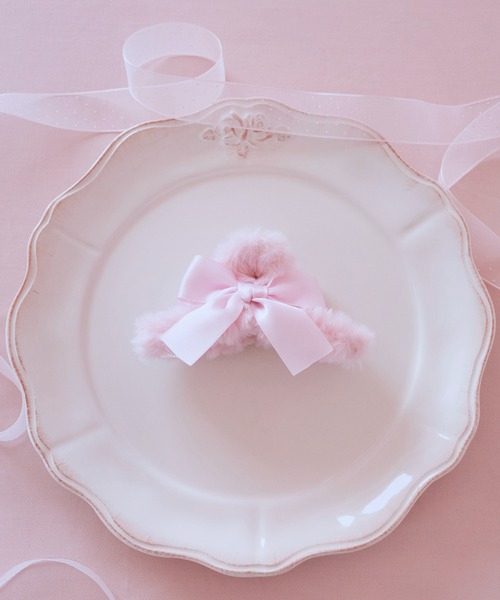 ピンクマニアファーリボンバンスクリップ（バレッタ/ヘアクリップ