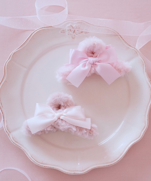 ピンクマニアファーリボンバンスクリップ（バレッタ/ヘアクリップ