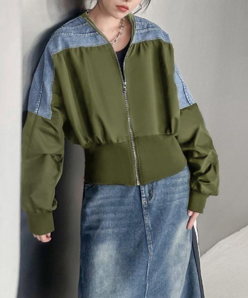 デニムパネルジッパージャケット
