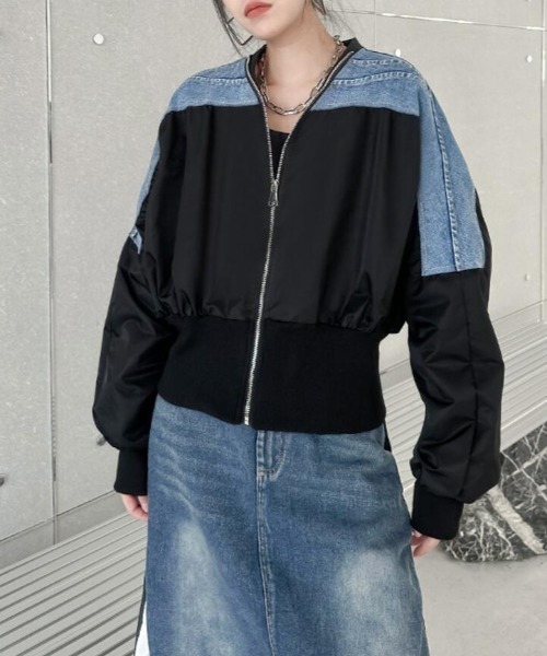 デニムパネルジッパージャケット