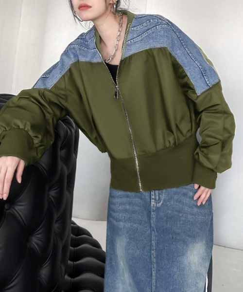 デニムパネルジッパージャケット