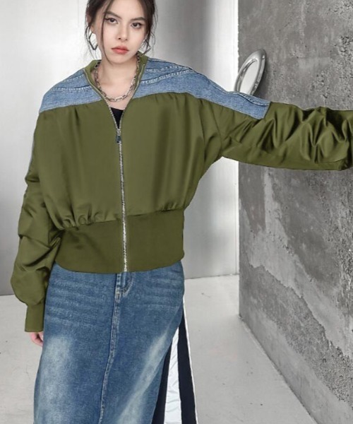 デニムパネルジッパージャケット