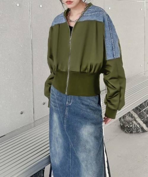 デニムパネルジッパージャケット