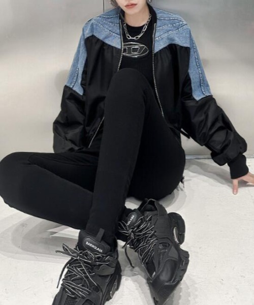 デニムパネルジッパージャケット