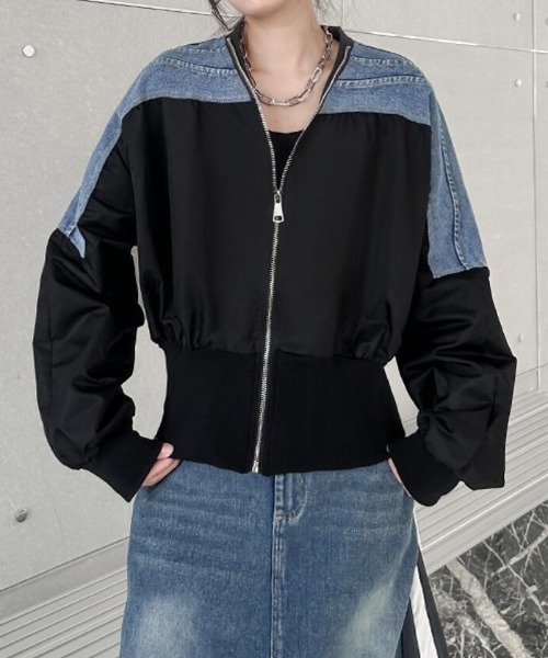 デニムパネルジッパージャケット
