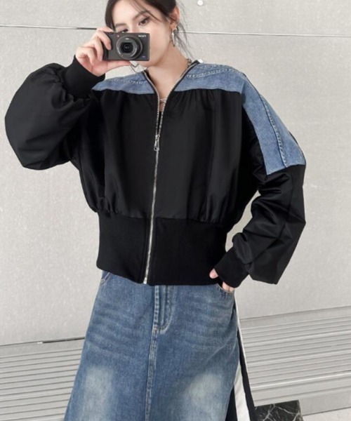 デニムパネルジッパージャケット