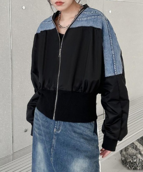 デニムパネルジッパージャケット