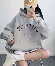 カレッジロゴ プルオーバーパーカー /韓国カジュアル ビッグシルエット(CZ)