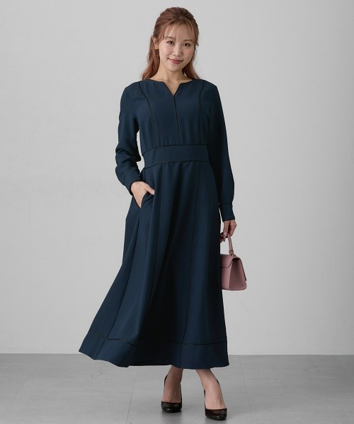 Nissen glamor(ニッセングラマー)の「【大きい胸専用】パイピング配色ウエストマークワンピース(ワンピース・レディース・スモークピンク/ネイビー・M/L/LL)」の2枚目の写真