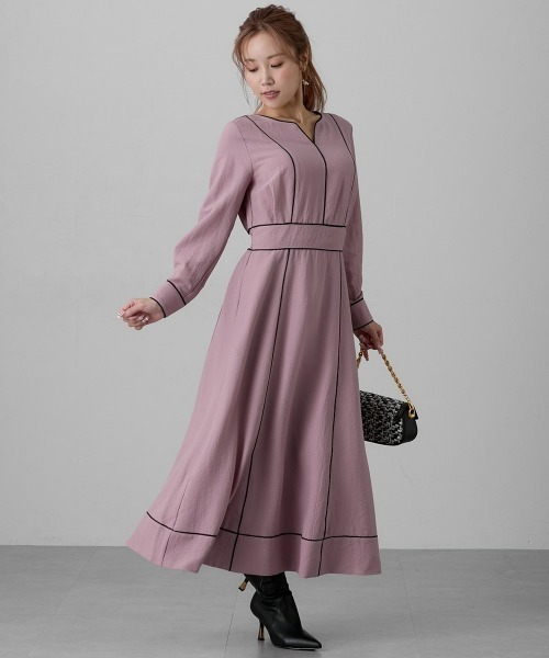 Nissen glamor(ニッセングラマー)の「【大きい胸専用】パイピング配色ウエストマークワンピース(ワンピース・レディース・スモークピンク/ネイビー・M/L/LL)」の21枚目の写真