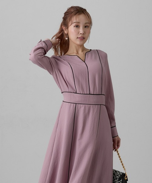 Nissen glamor(ニッセングラマー)の「【大きい胸専用】パイピング配色ウエストマークワンピース(ワンピース・レディース・スモークピンク/ネイビー・M/L/LL)」の22枚目の写真