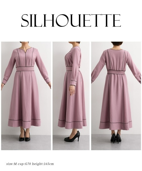 Nissen glamor(ニッセングラマー)の「【大きい胸専用】パイピング配色ウエストマークワンピース(ワンピース・レディース・スモークピンク/ネイビー・M/L/LL)」の8枚目の写真