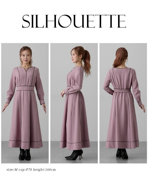 Nissen glamor(ニッセングラマー)の「【大きい胸専用】パイピング配色ウエストマークワンピース(ワンピース・レディース・スモークピンク/ネイビー・M/L/LL)」の7枚目の写真