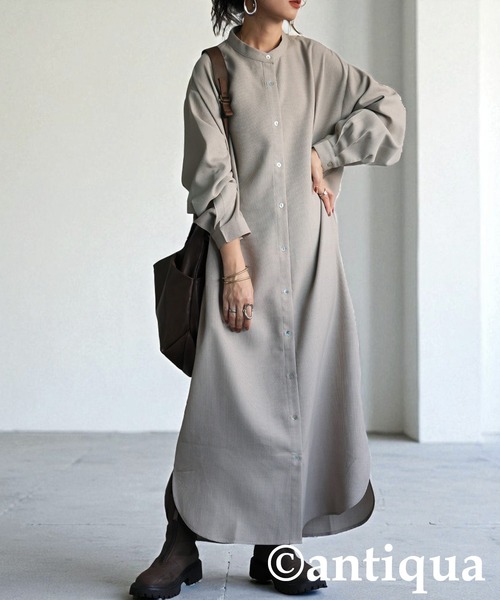 antiqua（アンティカ）の「ワッフル布帛シャツワンピース（シャツワンピース・レディース・ブラック/グレー系その他・R/P）」の2枚目の写真