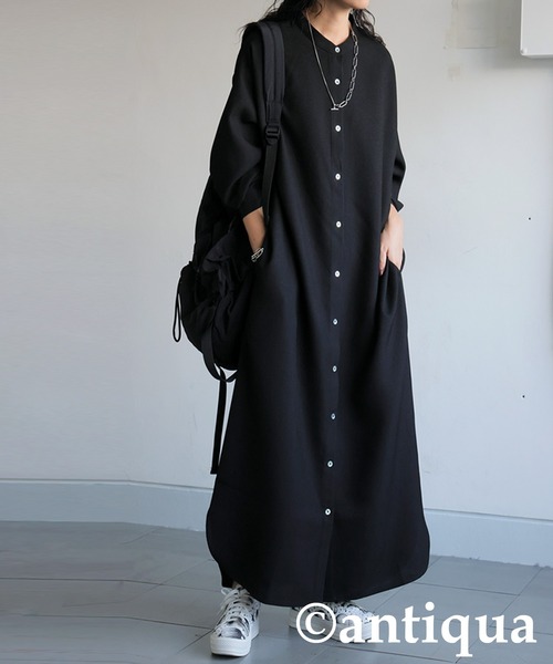 antiqua（アンティカ）の「ワッフル布帛シャツワンピース（シャツワンピース・レディース・ブラック/グレー系その他・R/P）」の8枚目の写真