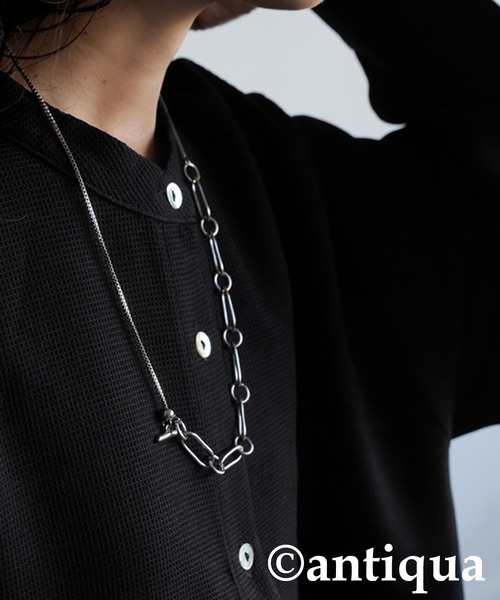 antiqua（アンティカ）の「ワッフル布帛シャツワンピース（シャツワンピース・レディース・ブラック/グレー系その他・R/P）」の9枚目の写真