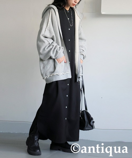 antiqua（アンティカ）の「ワッフル布帛シャツワンピース（シャツワンピース・レディース・ブラック/グレー系その他・R/P）」の10枚目の写真