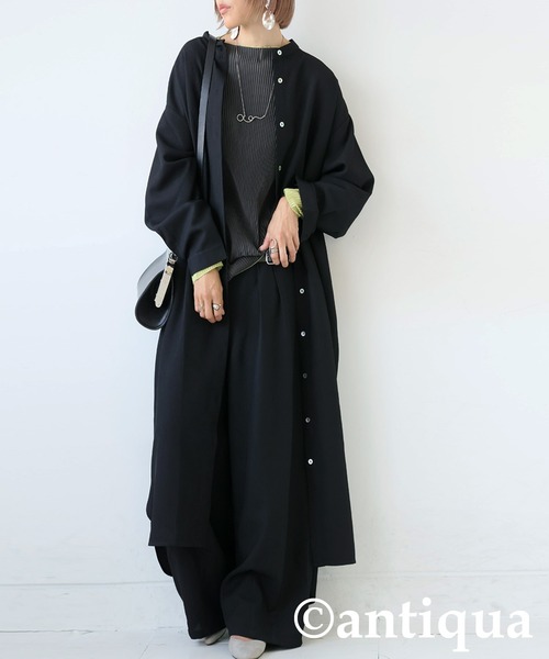 antiqua（アンティカ）の「ワッフル布帛シャツワンピース（シャツワンピース・レディース・ブラック/グレー系その他・R/P）」の12枚目の写真