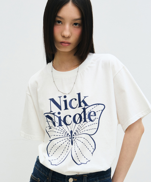 NICK&NICOLE(ニックアンドニコール)の「BIG BUTTERFLY SLEEVE TOP_CREAM NAVY(Tシャツ/カットソー・レディース・その他・FREE)」の1枚目の写真
