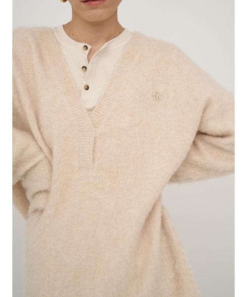YENN(イエン)の「【 YENN / イエン 】ALPACA MIX TUNIC PULLOVER / アルパカミックスチュニックプルオーバー(ニット/セーター・レディース・チャコールグレー/ピンク/アイボリー・FREE)」の2枚目の写真