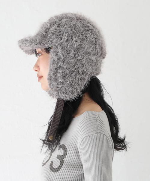 AWESOME NEEDS(オーサムニーズ)の「【AWESOME NEEDS / オーサムニーズ】 FUR TRAPPER CAP_FLUFFY(キャップ・レディース・ブラック/チャコールグレー・FREE)」の16枚目の写真