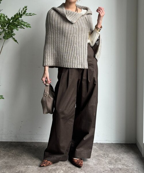 DouDou（ドゥドゥ）の「ジップアップポンチョ（ニット/セーター・レディース・ベージュ/ネイビー・FREE）」の20枚目の写真