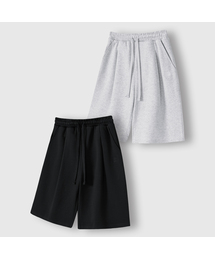 LEMAIN SECOND（リメインセカンド）の「[2PACK] BERMUDA WIDE ONE-TUCK SWEAT SHORTS - BLACK/WHITE MELANGE（その他パンツ）」