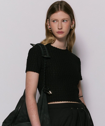 Suede string side detail crop knit black