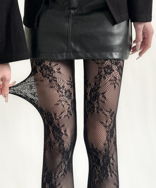 WEGO（ウィゴー）の「WEGO/フラワー総レースタイツ（タイツ/ストッキング・レディース・ライトグレー/ホワイト/ブラウン/オフホワイト/ブラック・FREE）」の4枚目の写真