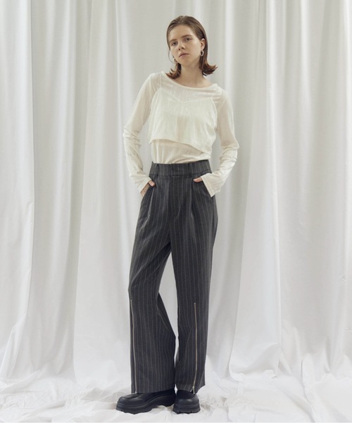 CIEL'AIR（シエルエアー）の「STRIPED ZIP SLIT PANTS（ｽﾄﾗｲﾌﾟZIPｽﾘｯﾄﾊﾟﾝﾂ）（その他パンツ・レディース・ベージュ/グレー・MEDIUM）」の21枚目の写真
