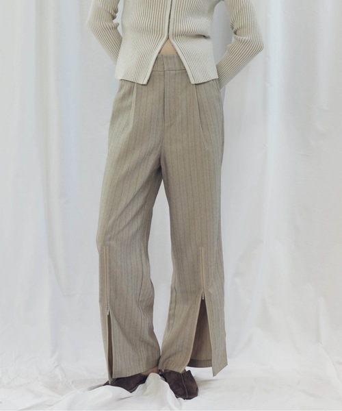 CIEL'AIR（シエルエアー）の「STRIPED ZIP SLIT PANTS（ｽﾄﾗｲﾌﾟZIPｽﾘｯﾄﾊﾟﾝﾂ）（その他パンツ・レディース・ベージュ/グレー・MEDIUM）」の3枚目の写真