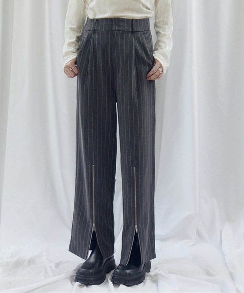 CIEL'AIR（シエルエアー）の「STRIPED ZIP SLIT PANTS（ｽﾄﾗｲﾌﾟZIPｽﾘｯﾄﾊﾟﾝﾂ）（その他パンツ・レディース・ベージュ/グレー・MEDIUM）」の20枚目の写真