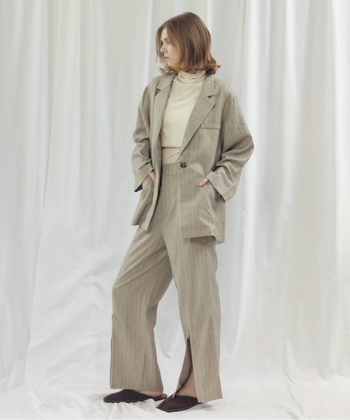 CIEL'AIR（シエルエアー）の「STRIPED ZIP SLIT PANTS（ｽﾄﾗｲﾌﾟZIPｽﾘｯﾄﾊﾟﾝﾂ）（その他パンツ・レディース・ベージュ/グレー・MEDIUM）」の19枚目の写真