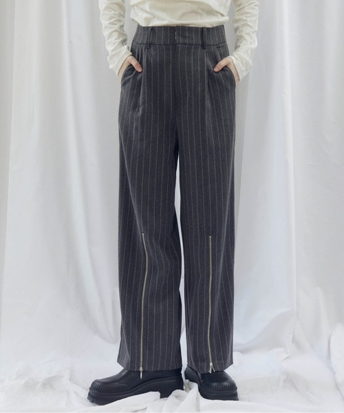 CIEL'AIR（シエルエアー）の「STRIPED ZIP SLIT PANTS（ｽﾄﾗｲﾌﾟZIPｽﾘｯﾄﾊﾟﾝﾂ）（その他パンツ・レディース・ベージュ/グレー・MEDIUM）」の13枚目の写真