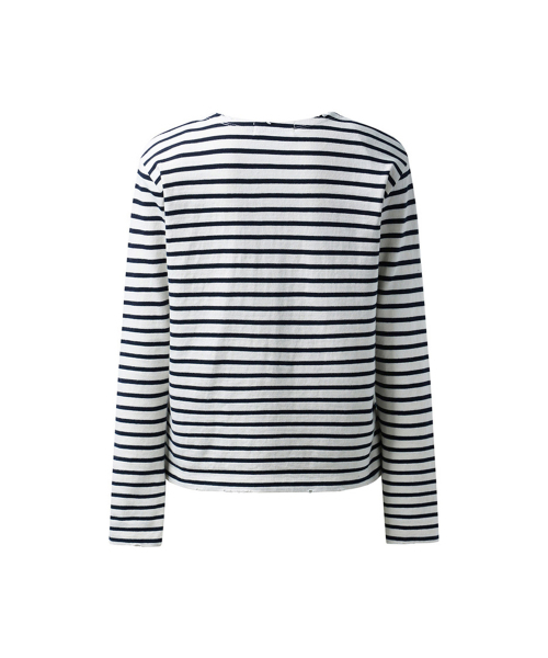 ERER（エルエル）の「ストライプ柄ヴィンテージウォッシュ加工長袖ネイビー（Tシャツ/カットソー・レディース・ネイビー・1/2）」の2枚目の写真
