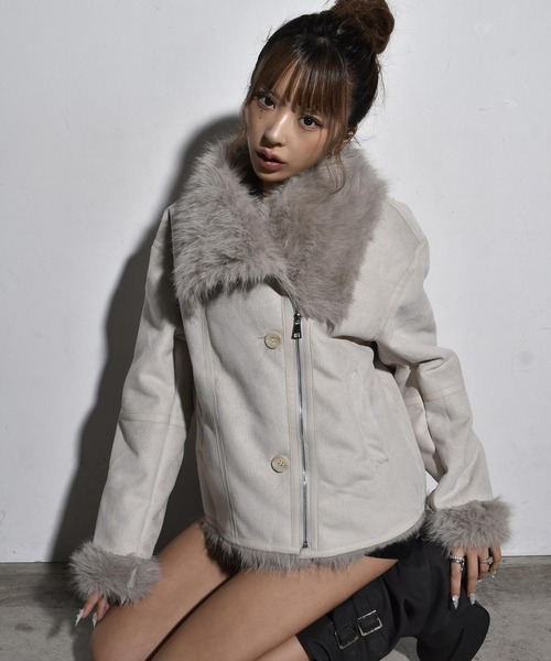 ムートンライダースジャケットfurジャケット ライダース スウェード ムートン ファー ジャケット（ムートンコート