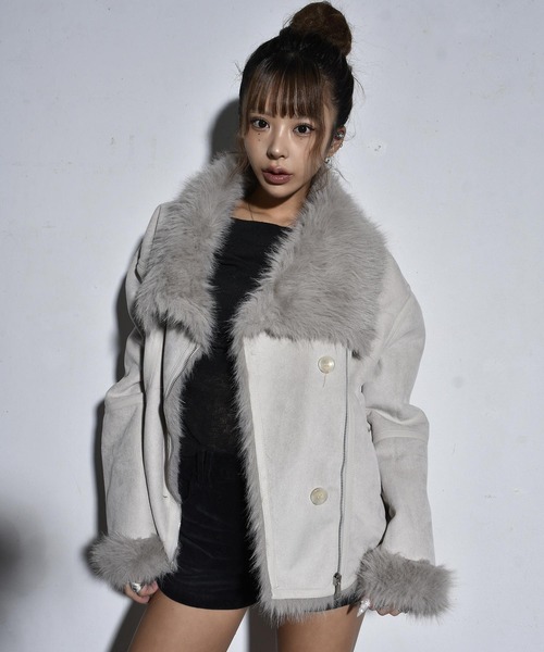 セール】ライダース スウェード ムートン ファー ジャケット（ムートン